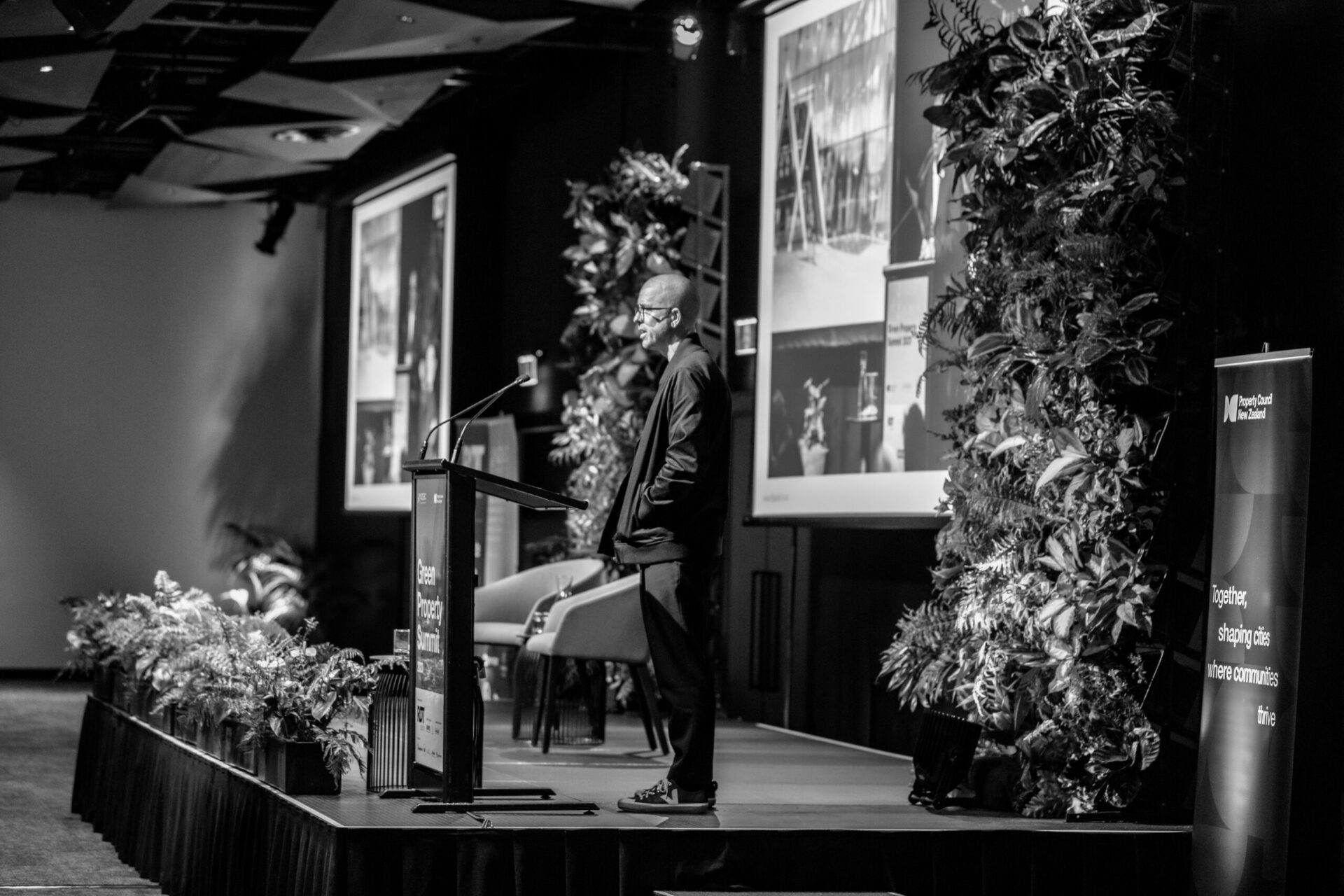 Simon Wilson, RDT Pacific speaking at the Green Property Summit 2023. Photo Dillon Photography