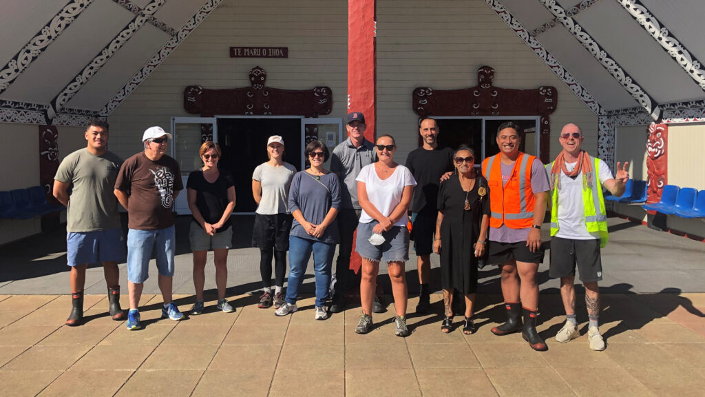 Miko Brouwer (centre) and colleagues from RDT Pacific working alongside Pūniu River Care whānau at an Open Day earlier in 2023 at their nursery near Te Awamutu.